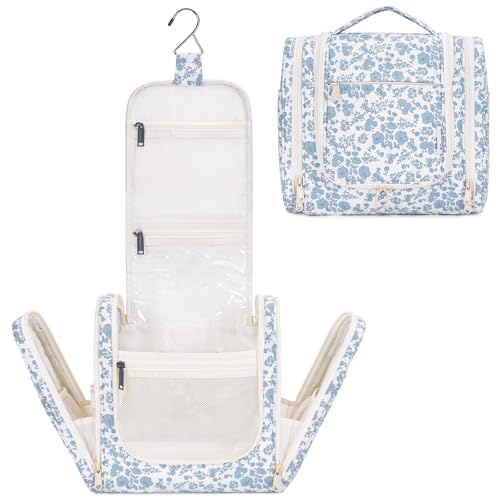 Kulturtasche Damen Zum Aufhängen Kulturbeutel Herren, Waschtasche Zum Aufhängen Damen Kosmetiktasche für Frauen & Mädchen(Kleine Blaue Blume) von Narwey