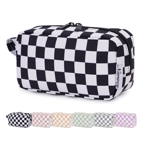 Kleine Make up Tasche für Handtasche, Karierte Kleine Kosmetiktasche Damen Schminktasche Klein, Kulturtasche Damen Klein Kulturbeutel, Makeup Tasche Makeup Bag (Schwarzes Schachbrett, klein) von Narwey