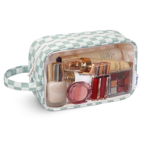 Narwey Reise-Kulturtaschen für Reisende Frauen, transparente Make-up-Organizer-Taschen für Frauen und Männer (Schachbrett Mintgrün-1) von Narwey