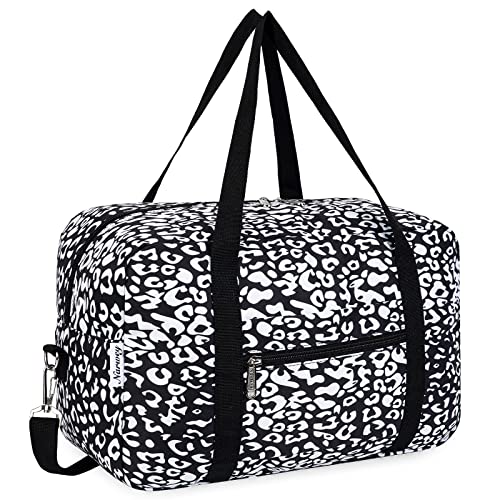 Narwey für Ryanair Handgepäck 40x20x25 & Handgepäck Tasche für Flugzeug - Faltbare Reisetasche Damen & Weekender Damen - Handgepäck Koffer 20L (Schwarzer Leopard (mit Schultergurt)) von Narwey