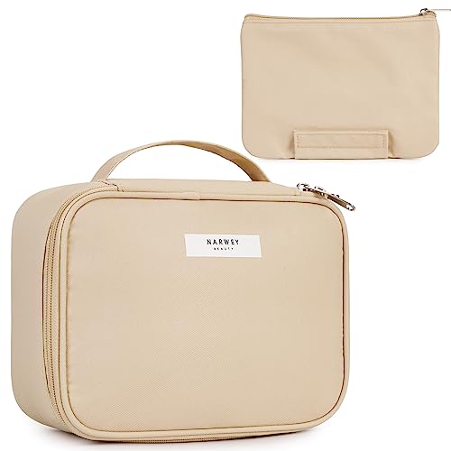 Narwey Kosmetiktasche Damen, Kulturtasche Damen, Groß Make up Tasche Reise Schminktasche Mädchen, Kosmetik Tasche, Makeup Bag Cosmetic Bag (Braun (Aktualisierung)) von Narwey