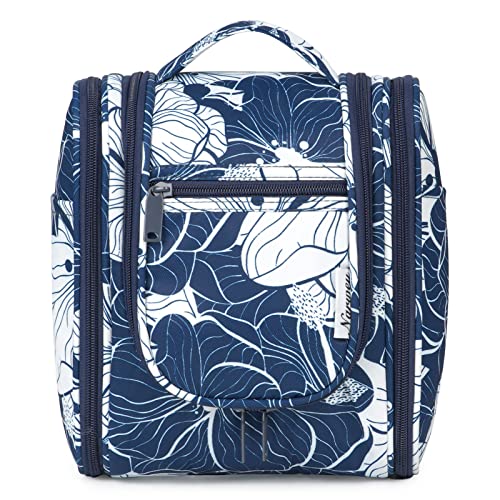 Kulturbeutel Damen & Kulturbeutel Herren - Kinder Kulturtasche Zum Aufhängen & Männer Kosmetiktasche - Waschtasche für Frauen & Mädchen (Blauer Lotus (Mittel)) von Narwey