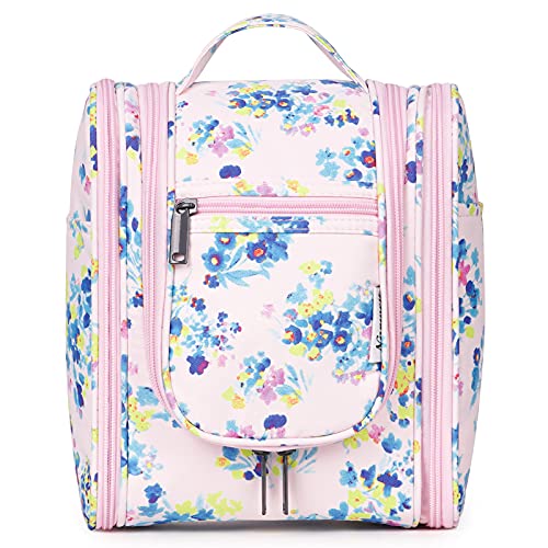 Kulturbeutel Damen & Kulturbeutel Herren - Kinder Kulturtasche Zum Aufhängen & Männer Kosmetiktasche - Waschtasche für Frauen & Mädchen (Pinke Blume (Mittel)) von Narwey