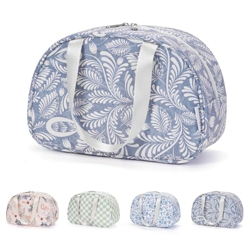 Kulturtasche Damen Gross, Kulturbeutel Groß Damen Kosmetiktasche Volle Größe Waschtasche Make up Tasche Organizer für Kinder and Frauen (Blaues Blatt) von Narwey