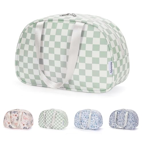 Kulturtasche Damen Gross, Kulturbeutel Groß Damen Kosmetiktasche Volle Größe Waschtasche Make up Tasche Organizer für Kinder and Frauen (Mintgrünes Schachbrett) von Narwey