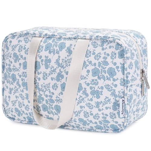 Volle Größe Kulturbeutel Große Kosmetiktasche Reise Make-up Taschen Organizer für Damen und Frauen(Kleine Blaue Blume) von Narwey