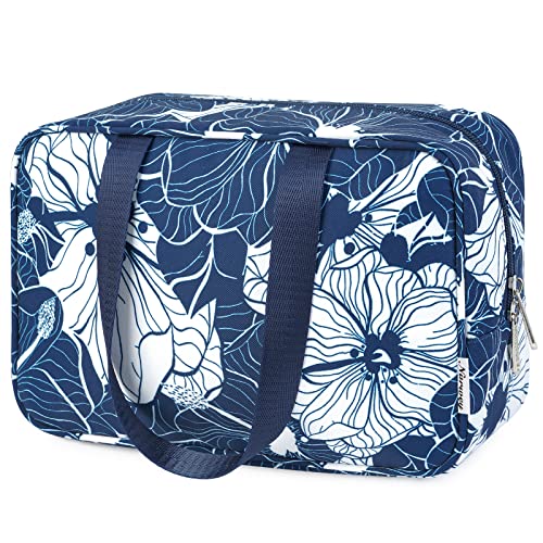 Volle Größe Kulturbeutel Große Kosmetiktasche Reise Make-up Taschen Organizer für Damen und Frauen (Blauer Lotos) von Narwey