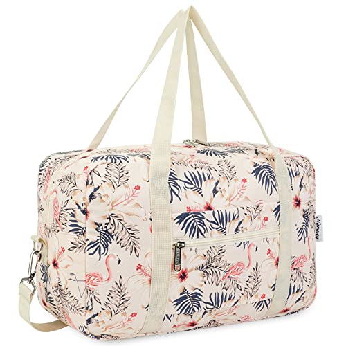 Narwey für Ryanair Handgepäck 40x20x25 & Handgepäck Tasche für Flugzeug - Faltbare Reisetasche Damen & Weekender Damen - Handgepäck Koffer 20L (Beige Flamingo(mit Schultergurt)) von Narwey