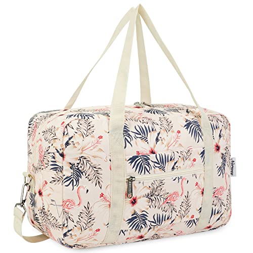 für Ryanair Handgepäck 40x20x25 & Handgepäck Tasche für Flugzeug - Faltbare Reisetasche Damen & Weekender Damen - Handgepäck Koffer 20L (Beige Flamingo(mit Schultergurt)) von Narwey