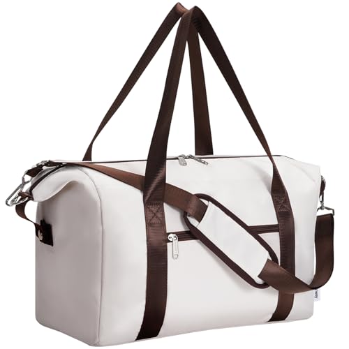 Narwey für Ryanair Handgepäck 40x20x25, Kleine Reisetasche Handgepäck Tasche Damen, Klein Reisetasche Tasche Handgepäck Flugzeug, Sporttasche Weekender Damen Herren (Beige mit Dunkelbraun Trägern) von Narwey