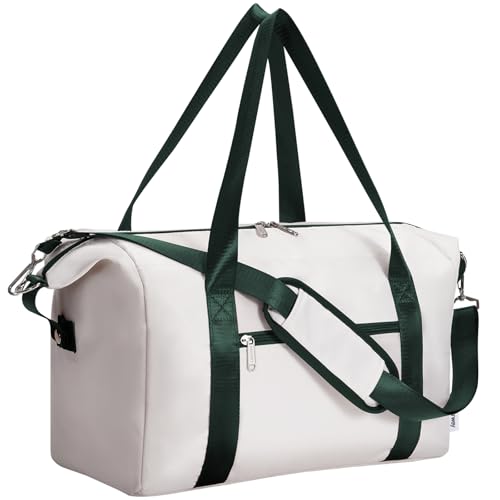 Narwey für Ryanair Handgepäck 40x20x25, Kleine Reisetasche Handgepäck Tasche Damen, Klein Reisetasche Tasche Handgepäck Flugzeug, Sporttasche Weekender Damen Herren (Beige mit Dunkelgrünen Trägern) von Narwey