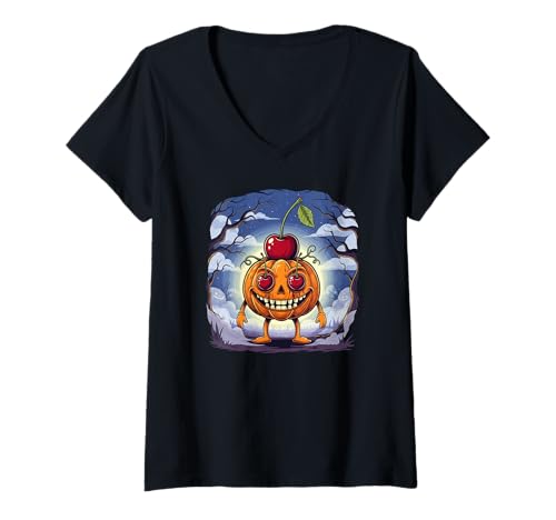 Damen Lustiger Kirschkürbis Grin The Goofy Gourd T-Shirt mit V-Ausschnitt Damen Lustiger Kirschkürbis Grin The Goofy Gourd T-Shirt mit V-Ausschnitt von Narwhal Art and Design