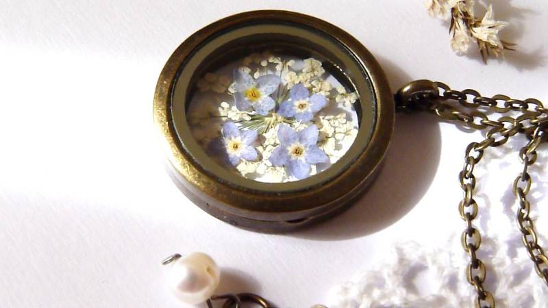 Gepresste Vergissmeinnicht Anhänger Queen Anne's Lace Floating Medaillon Gepresste Vergissmeinnicht Anhänger Queen Anne's Lace Floating Medaillon von NarwhalBlueberry