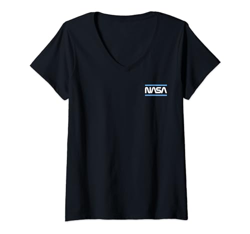 Damen NASA Classic Iconic Small Left Chest Pocket Worm Logo T-Shirt mit V-Ausschnitt von NASA