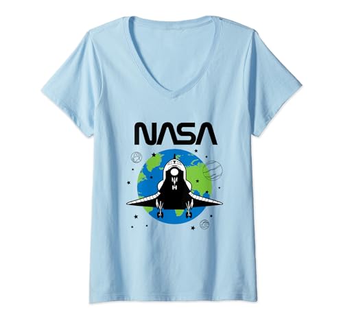 Damen NASA Earth Planets Front Shuttle Big Chest Poster T-Shirt mit V-Ausschnitt von Nasa