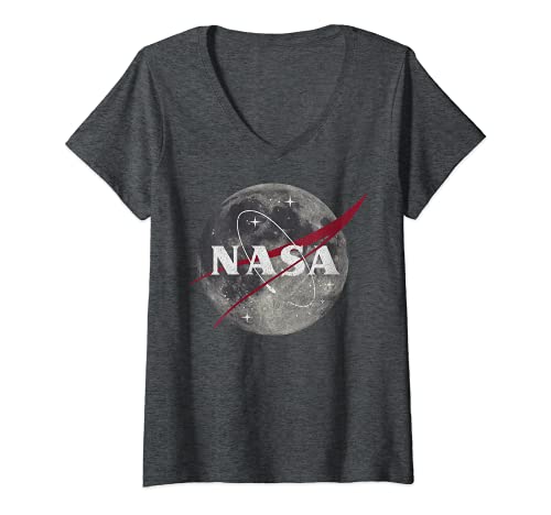 Damen NASA Moon Space Logo T-Shirt mit V-Ausschnitt von Nasa