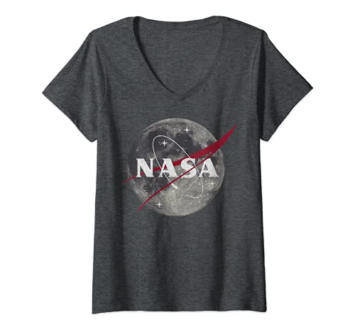Damen NASA Moon Space Logo T-Shirt mit V-Ausschnitt von NASA