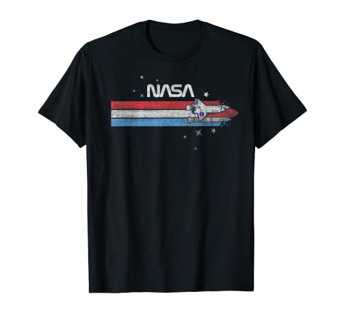 NASA Herren Damen Unisex Kinder T-Shirt mit Streifen - Rocket Launch - Schwarz - S - Klassische Passform - Kurzarm - Crew-Kragen - Space Enthusiasten, Astronomy Fans von NASA