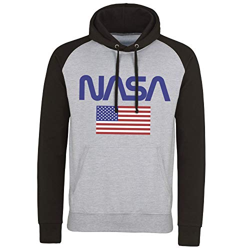 Nasa Offizielles Lizenzprodukt Old Glory Baseball Kapuzenpullover (Heather Gray - Schwarz), L von Nasa