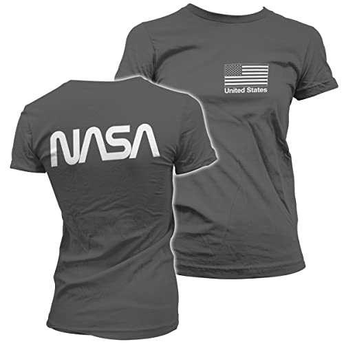 Nasa Offizielles Lizenzprodukt Schwarz Flag Damen T-Shirt (Dunkelgrau), XL von Nasa