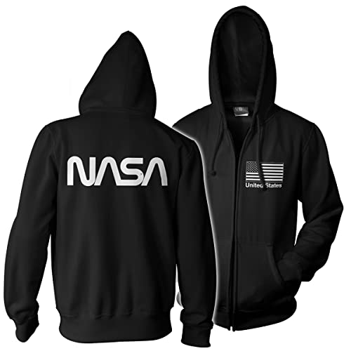 Nasa Offizielles Lizenzprodukt Schwarz Flag Zipped Kapuzenpullover (Schwarz), L von Nasa