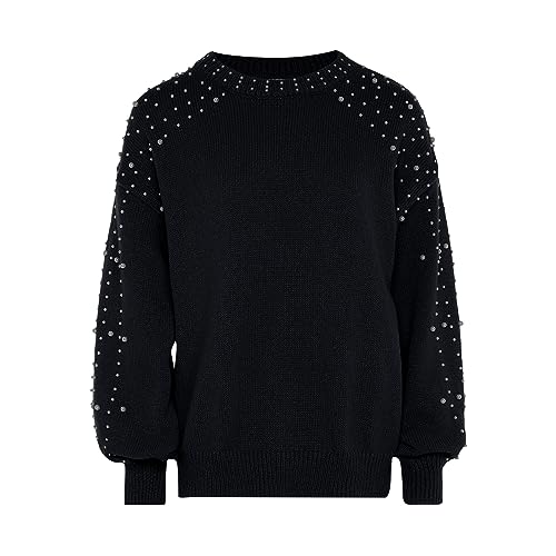 Nascita Damen Perlenverzierter Pullover SCHWARZ XL/XXL von nascita