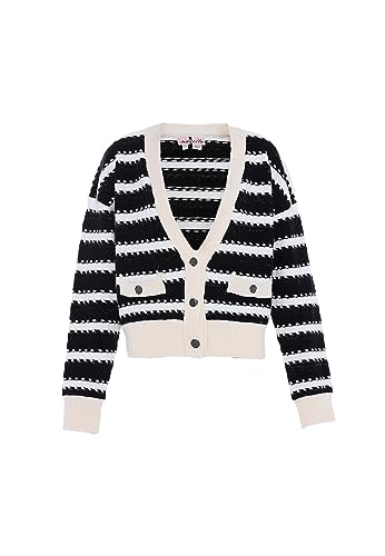 Nascita Women's Damen Gestreifter, modischer Strick-Cardigan mit V-Ausschnitt Acryl WOLLWEISS SCHWARZ Größe M/L Sweater, M von Nascita