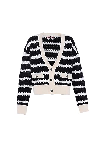 Nascita Women's Damen Gestreifter, modischer Strick-Cardigan mit V-Ausschnitt Acryl WOLLWEISS SCHWARZ Größe XL/XXL Sweater von Nascita