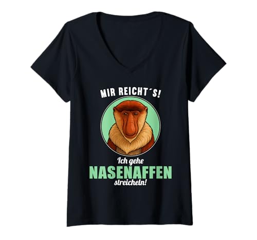 Damen Nasenaffen Nasenaffe T-Shirt mit V-Ausschnitt Damen Nasenaffen Nasenaffe T-Shirt mit V-Ausschnitt von Nasenaffen Nasenaffe Tier Shop