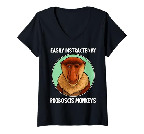 Damen Nasenaffen Nasenaffe T-Shirt mit V-Ausschnitt Damen Nasenaffen Nasenaffe T-Shirt mit V-Ausschnitt von Nasenaffen Nasenaffe Tier Shop