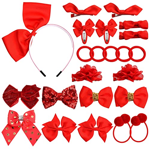 23 Stück Mädchen Rot Haarspange für Schule Haaschmuck Haarband Elastische Haarseil Schleife Stirnband Haarklammern Haarclips Haar Accessoire Kinder Geburtstagsgeschenk von Naseom