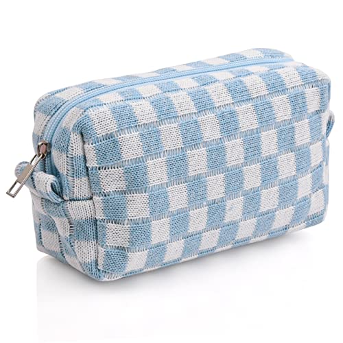 Kosmetiktasche Klein Make Up Organizer Schachbrett Schminktasche Make Up Tasche Travel Essentials Mäppchen Federmäppchen Pencil Case (Blau+Weiß) von Naseom