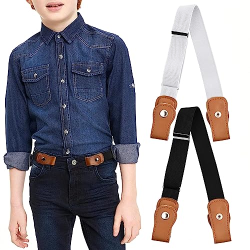 Naseom 2 Stück Einstellbarer Gürtel ohne Schnalle für Jungen und Mädchen, Elastischer Gürtel für kinder, Schnallenfreier Gürtel für Jeans Hosen Kleider (A) von Naseom