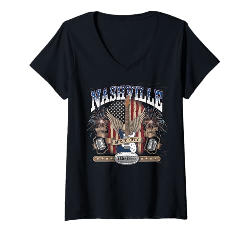 Damen Nashville Music City Tshirt Women Men Tennessee Rock Country T-Shirt mit V-Ausschnitt Damen Nashville Music City Tshirt Women Men Tennessee Rock Country T-Shirt mit V-Ausschnitt von Nashville Music City Tshirt Herren Damen Tennessee