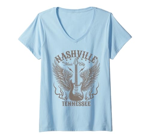 Damen Nashville Tennessee Gitarre Country Music City Damen Herren Kinder T-Shirt mit V-Ausschnitt von Nashville Tennessee Country Music City Guitar Gift