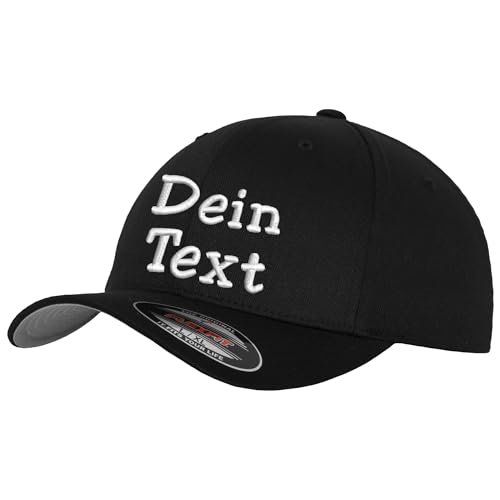 Flexfit Wooly Combed Basecap Bestickt mit Wunschtext (DE/NL/SE/PL, Alphanumerisch, L, XL, Black) von Nashville print factory