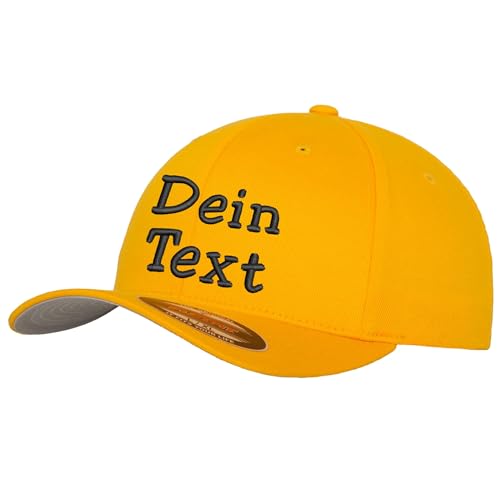 Flexfit Wooly Combed Basecap Bestickt mit Wunschtext (DE/NL/SE/PL, Alphanumerisch, L, XL, Gold) von Nashville print factory