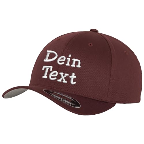 Flexfit Wooly Combed Basecap Bestickt mit Wunschtext (DE/NL/SE/PL, Alphanumerisch, L, XL, Maroon) von Nashville print factory