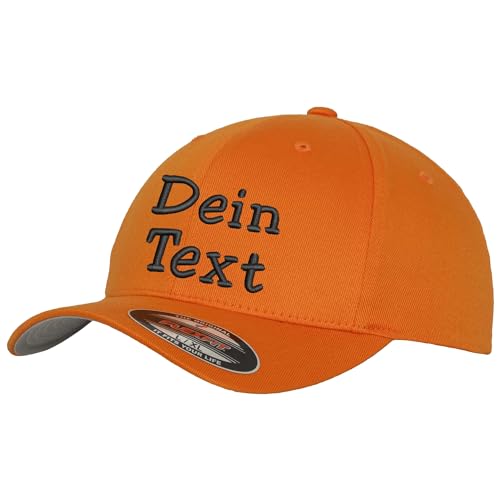 Flexfit Wooly Combed Basecap Bestickt mit Wunschtext (DE/NL/SE/PL, Alphanumerisch, L, XL, Orange) von Nashville print factory