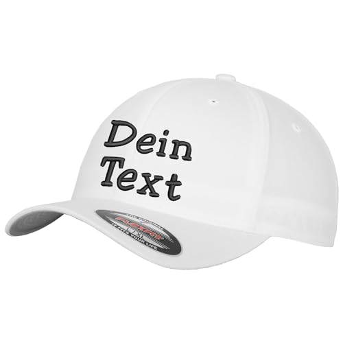 Flexfit Wooly Combed Basecap Bestickt mit Wunschtext (DE/NL/SE/PL, Alphanumerisch, L, XL, White) von Nashville print factory
