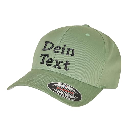 Flexfit Wooly Combed Basecap Bestickt mit Wunschtext (DE/NL/SE/PL, Alphanumerisch, S, M, Dark Leaf Green) von Nashville print factory