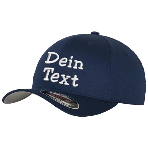 Flexfit Wooly Combed Basecap Bestickt mit Wunschtext (DE/NL/SE/PL, Alphanumerisch, S, M, Navy) von Nashville print factory