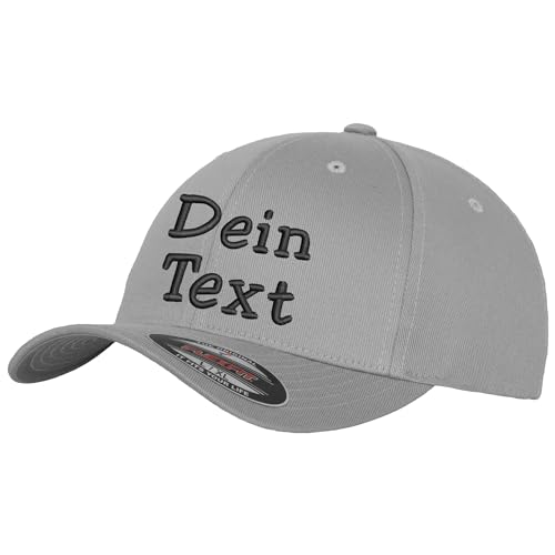 Flexfit Wooly Combed Basecap Bestickt mit Wunschtext (DE/NL/SE/PL, Alphanumerisch, S, M, Silver) von Nashville print factory