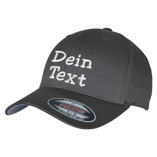 Flexfit Wooly Combed Basecap Bestickt mit Wunschtext (DE/NL/SE/PL, Alphanumerisch, XS, S, Dark Grey) von Nashville print factory