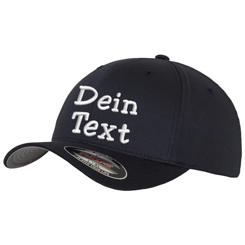 Flexfit Wooly Combed Basecap Bestickt mit Wunschtext (DE/NL/SE/PL, Alphanumerisch, XS, S, Dark Navy) von Nashville print factory