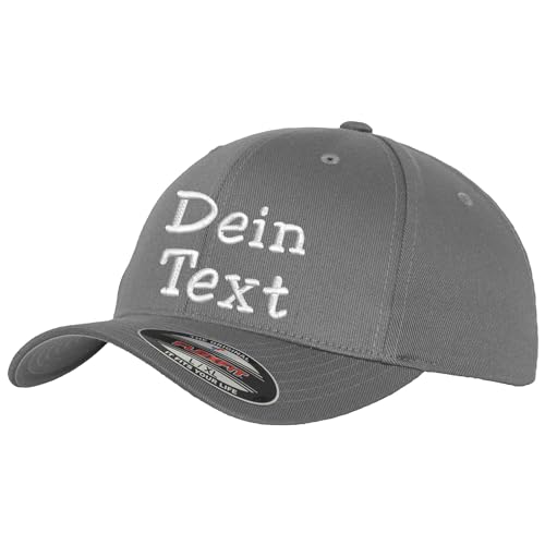 Flexfit Wooly Combed Basecap Bestickt mit Wunschtext (DE/NL/SE/PL, Alphanumerisch, XXL, Einheitsgröße, Grey) von Nashville print factory