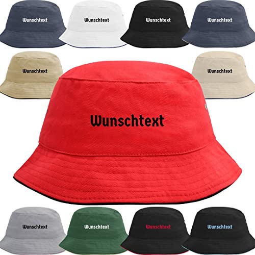 Nashville print factory Anglerhut Bucket Hat Bedruckt mit Wunschtext/Name (L/XL, White/Navy) von Nashville print factory