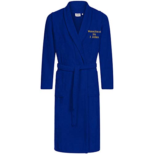 Nashville print factory Bademantel Morgenmantel Saunamantel bestickt mit Namen | Wunschtext | Sauna Bad (S/M (H46-48 / D40-42), True Blue (Farbton: Blau)) von Nashville print factory