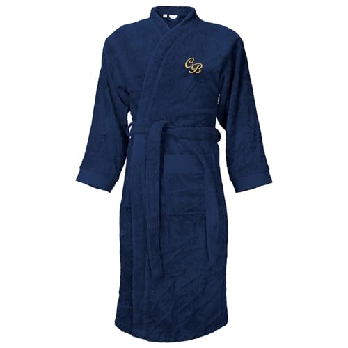 Nashville print factory Classic Bademantel bestickt mit Ihren Initialen Monogramm Saunamantel Morgenmantel (DE/NL/SE/PL, Alphanumerisch, L, XL, Regular, Regular, Navy Blue) von Nashville print factory