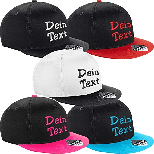 Nashville print factory Kinder Snapback Cap Bestickt mit Namen Wunschtext Stickerei Mütze Basecap Youth Kids (Black/Bright Red) von Nashville print factory
